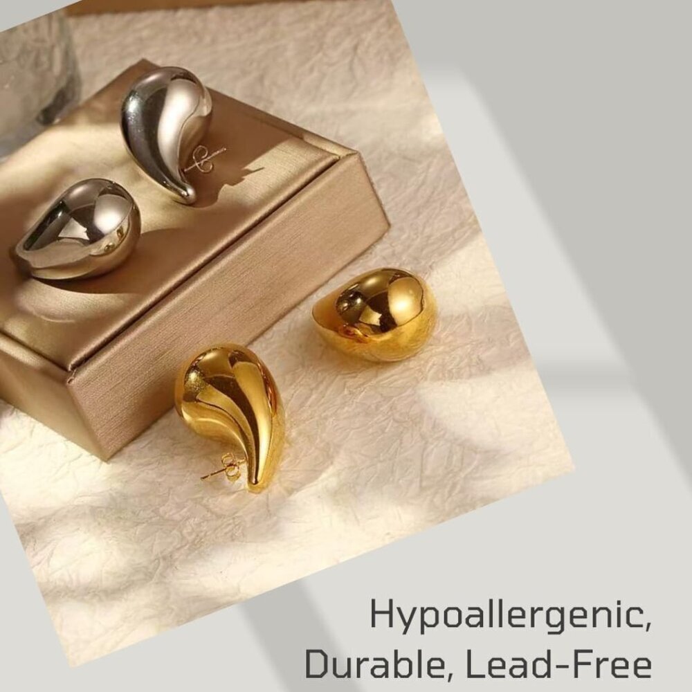 Hypoallergenic Gold-Silver Teardrop Hoops - 7cm Lightweight Earrings for Women - Picture 5 of 5